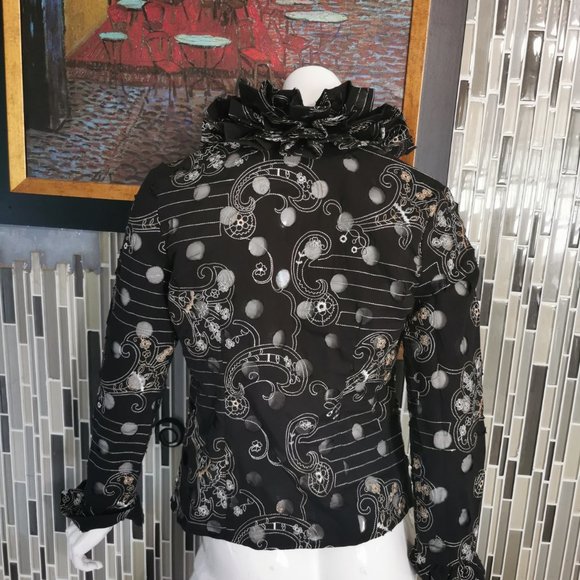 Samuel Dong Women's Ruffled Button Blouse Jacket Artsy Textured Fitted Size Smal - Picture 2 of 6